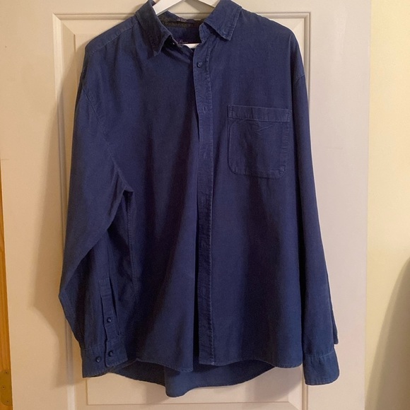 Alan Flusser Pin Whale Corduroy button down long sleeved shirt navy Size Large - Picture 3 of 6